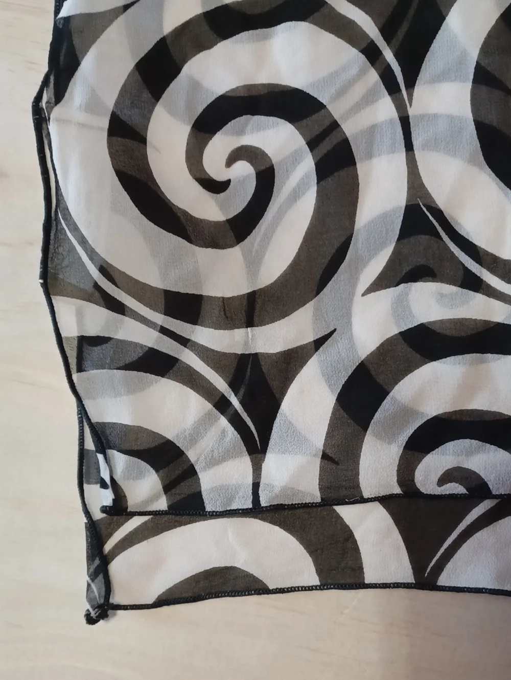 Creative Connections New York Silk Oblong Scarf 66×13 Black White Mod Swirl